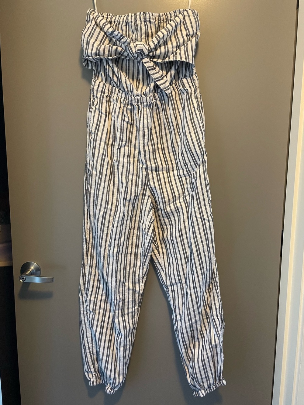 Aerie Blue and White Striped Strapless Jumpsuit - Picture 3 of 3